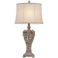 Regency Hill Elle Traditional Antique Table Lamp 33" Tall Classic Gold Open Scroll Bronze Off White Oval Shade Decor for Living Room Bedroom House Bed
