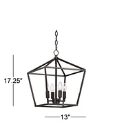 Franklin Iron Works Queluz Bronze Pendant Chandelier Lighting 13" Wide Farmhouse Industrial Rustic Geometric Cage 4-Light Fixture for Dining Room Livi