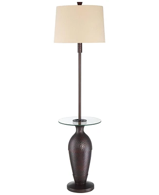 Regency Hill Fallon Industrial Floor Lamp with Tray Table Usb and Ac Power Outlet in Base 66" Tall Oil Rubbed Bronze Hammered Oatmeal Drum Shade for L