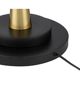 Possini Euro Design Burbank Modern Downbridge Floor Lamp 64" Tall Black Brass Gold Metal Linen Drum Shade for Living Room Reading Bedroom Home Office