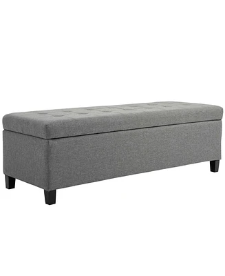 Homcom Storage Ottoman Bench with Linen Fabric Upholstery, Grey