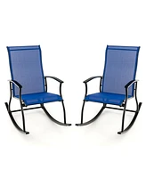 Costway 4 Pcs Outdoor Rocking Chairs with Breathable Backrest Smooth Safe Design