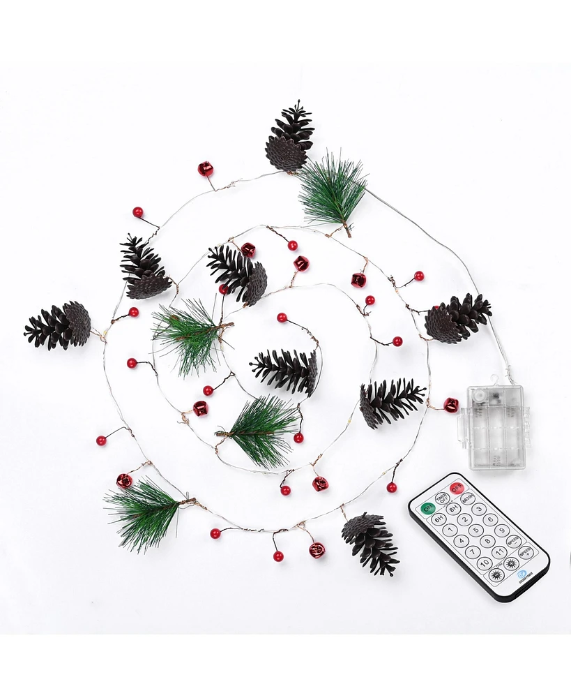 Yescom Christmas Garland with Lights,7.8Ft Battery Operated 20 Pcs Led String Lights with Pine Cone