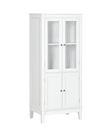 Kleankin Bathroom Floor Cabinet with 2 Storage Cabinets, Tempered Glass Door, Freestanding Linen Tower with Adjustable Shelves for Living Room, White