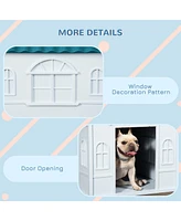 PawHut Plastic Dog House, Water Resistant Puppy Shelter Indoor Outdoor with Door, Easy to Assemble, for Medium and Small Dogs, Blue