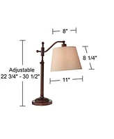 Regency Hill Adley Traditional Downbridge Adjustable Desk Table Lamp 30 1/2" Tall Bronze Metal Tan Linen Shade for Living Room Bedroom House Bedside N