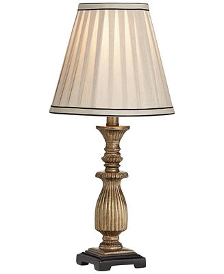 Regency Hill Ribbed Traditional Rustic Accent Table Lamp 18" High Antique Gold Beige Fabric Pleated Empire Shade Decor for Bedroom Living Room House H