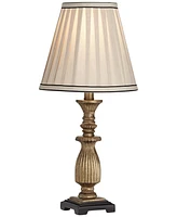 Regency Hill Ribbed Traditional Rustic Accent Table Lamp 18" High Antique Gold Beige Fabric Pleated Empire Shade Decor for Bedroom Living Room House H