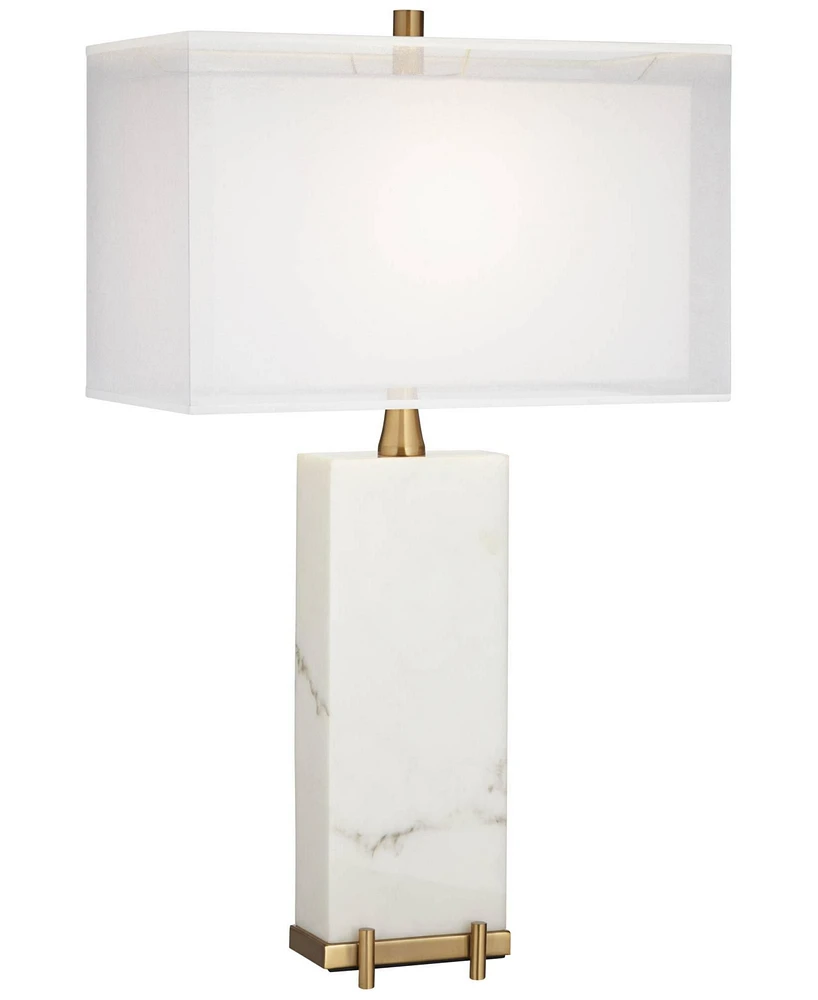 Possini Euro Design Jules Modern Table Lamp 30 1/2" Tall White Faux Marble Sheer Outer Fabric Inner Rectangular Shade for Living Room Bedroom House Be