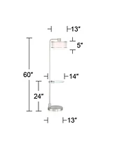Vogue Modern Floor Lamp with Table Tempered Glass 60" Tall Brushed Nickel White Linen Silver Organza Double Drum Shade Usb Charging Port for Living Ro