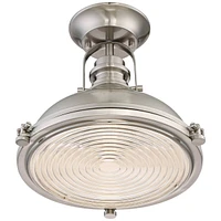 Possini Euro Design Verndale Industrial Ceiling Light Semi-Flush Mount Fixture Brushed Nickel Dome 11.75" Wide Clear Ribbed Glass for House Bedroom Ha