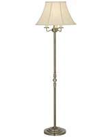 Regency Hill Montebello Traditional Shabby Chic Floor Lamp Standing Pole 59" Tall Antique Brass Gold Metal Off White Bell Shade Candelabra Decor for L