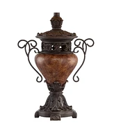 Regency Hill Traditional Style Table Lamp 31.5" Tall Bronze Brown Crackle Iron Metal Urn Faux Silk Bell Fabric Shade Decor for Living Room Bedroom Hou