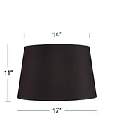 Black Faux Silk Large Tapered Drum Lamp Shade 14" Top x 17" Bottom x 11" Slant x 11" High (Spider) Replacement with Harp and Finial - Spring crest