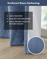SunSmart Como Tonal Printed Faux Silk Room Darkening Curtain for Bedroom, Grommet Top Design Panels Pair for Living Room, Width 42 length 95 inches 2