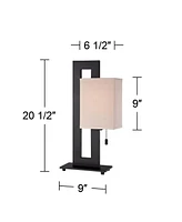 360 Lighting Modern Accent Table Lamp 20.5" High Rich Espresso Bronze Brown Open Rectangular Metal Base Oatmeal Floating Box Shade for Living Room Bed