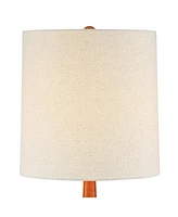 360 Lighting Andi Mid Century Modern Table Lamp 24.5" High Hammered Bronze Ceramic Wood Off White Tall Drum Shade for Living Room Bedroom House Bedsid