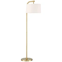 360 Lighting Serra Modern Art Deco Arc Floor Lamp Standing 64" Tall Warm Gold Metal White Linen Blend Fabric Tapered Drum Shade for Living Room Readin