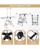 Costway 2-Layer Aluminum Foldable Drying Rack w/ Hanging Bar & 2 Height-adjustable Wings