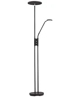 360 Lighting Taylor Modern Torchiere Floor Lamp with Side Light Led Dimmable 72" Tall Satin Black Metal Adjustable Head White Acrylic Diffuser for Liv