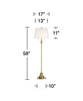 360 Lighting Spenser Traditional Floor Lamp Standing 58" Tall Brushed Antique Brass Gold Metal Thin Column Off-White Linen Fabric Empire Shade for Liv