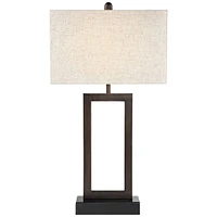 360 Lighting Todd Modern Minimalist Table Lamp with Usb and Ac Power Outlet in Base 30" Tall Bronze Rectangular Oatmeal Fabric Shade for Living Room B