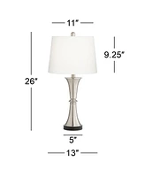 360 Lighting Seymore Modern Table Lamps 26" Tall Set of 2 with Usb Charging Port Silver Led Touch On Off White Drum Shade for Bedroom Living Room Hous