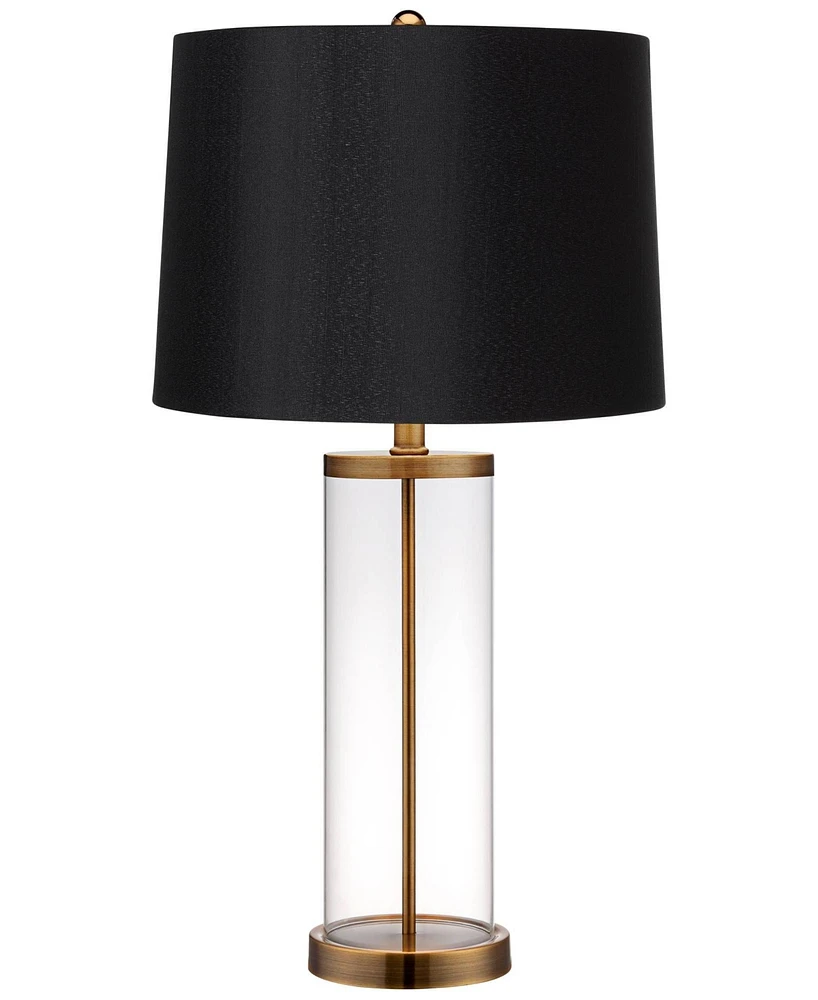 Modern Table Lamp Fillable 26" High Warm Gold Clear Glass Cylinder Black Hardback Drum Shade Decor for Living Room Bedroom House Bedside Nightstand Ho