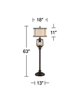 Barnes and Ivy Henson Rustic Industrial Farmhouse Standing Floor Lamp with Night Light Glass 63" Tall Bronze Earthy Fabric Drum Shade Decor for Living