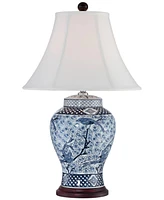 Barnes and Ivy Shonna Traditional Asian Style Jar Table Lamp with Usb Charging Port 27" Tall Blue White Floral Porcelain Flared Bell Shade for Living