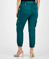 I.n.c. International Concepts Women's High-Rise Belted Satin Cargo Pants, Regular & Petite, Created for Macy's