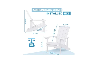 Simplie Fun Patio Hips Plastic Adirondack Chair Lounger Weather Resistant Furniture for Lawn Balcony in White