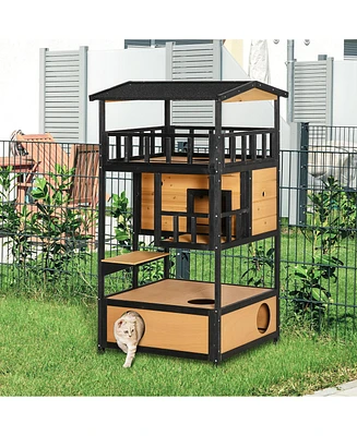 Streamdale Furniture Spacious Outdoor and Indoor Cat House with Playful Features