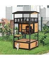 Simplie Fun Spacious Outdoor and Indoor Cat House with Playful Features