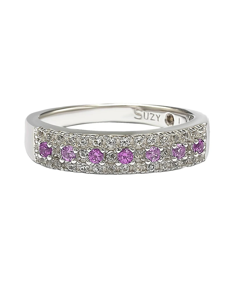 Suzy Levian Sterling Silver Sapphire & Created White Color-Pop Half Band Ring