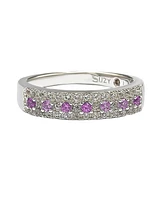 Suzy Levian Sterling Silver Sapphire & Created White Color-Pop Half Band Ring