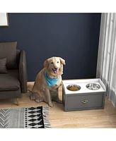 Streamdale Furniture Large Elevated Dog Bowls with Storage, Raised Dog Bowl Stand, Gray