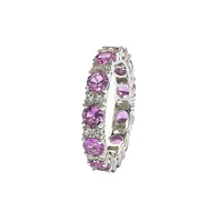 Suzy Levian New York Pink Sapphire & Lab-Grown White Round Cut Eternity Band Ring Sterling Silver by