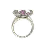 Suzy Levian New York Pink Sapphire & Lab-Grown White Flower Petal Ring Sterling Silver by