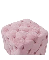 Pink Modern Velvet Upholstered Ottoman, Exquisite Small End Table, Soft Foot Stool