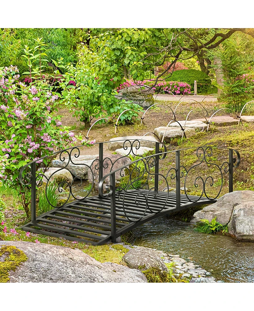 Simplie Fun Elegant Metal Garden Bridge with Vine Pattern Handrails