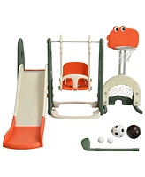 Costway 6 1 Toddler Slide and Swing Set Climber Playset w/ Ball Games Orange