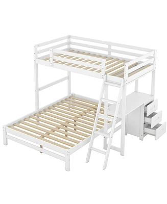 Streamdale Furniture Twin Over Full Bunk Bed With Built-In Desk And Three Drawers