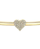 GiGiGirl Teens 14k Yellow Gold Plated With Clear Cubic Zirconia Heart Pave Open Cuff Bangle Bracelet