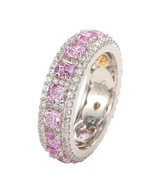 Suzy Levian New York Pink Sapphire & Lab-Grown White Asscher Cut Modern Eternity Band Ring Sterling Silver by