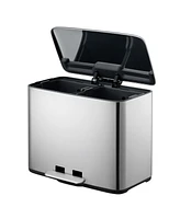 Mega Casa 14.8 Gallon Trash Can, 7.4 Gallon Dual Compartment Recycling Step-On Ss Kitchen Trash Can