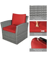 Sugift 4 Pieces Patio Rattan Furniture Set Sofa Table with Storage Shelf Cushion