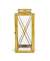 Streamdale Furniture Modern Stainless Steel Lantern with X-Frame and Tempered Glass