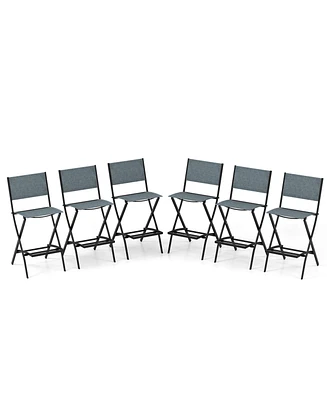 Costway Set of 6 Outdoor Bar Chair Folding Bar Height Stool with Metal Frame