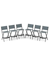 Costway Set of 6 Outdoor Bar Chair Folding Bar Height Stool with Metal Frame